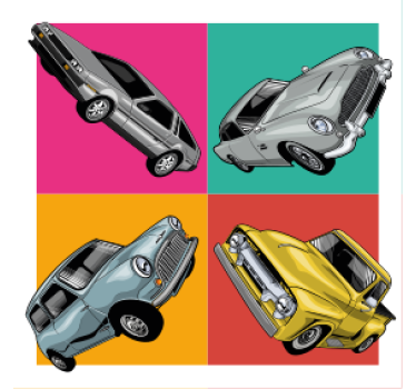 Sous verre vintage quatuor de voitures classiques - TenStickers