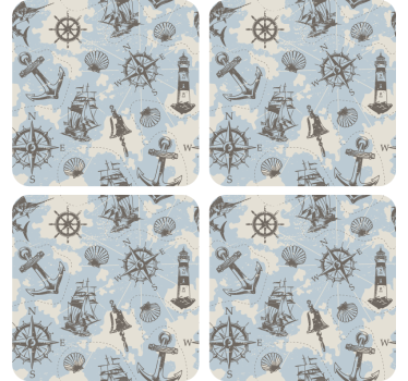 Sous verre vintage boussole nautique et phares - TenStickers