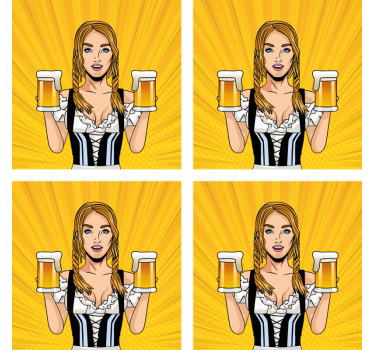 Sous verre bière femme joyeuse avec des bières - TenStickers