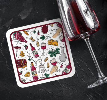 Sous verre bière bouteilles vin raisins fromage - TenStickers