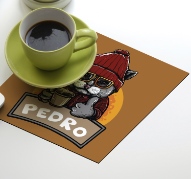 Sous verre bière chat cool tenant un café - TenStickers