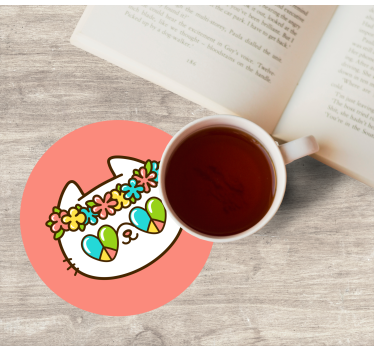 Sous verre bière chat couronné de fleurs - TenStickers