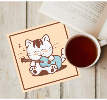 Sous verre bière chat espiègle jouant de la guitare - TenStickers