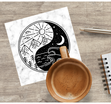 Sous verre bière contraste montagne et vagues - TenStickers