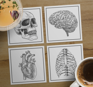 Sous verre bière crâne anatomique cerveau coeur squelette - TenStickers
