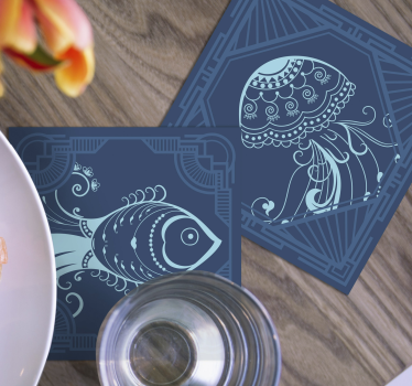 Sous verre bière créatures marines fantaisistes - TenStickers