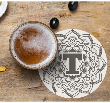 Sous verre bière décoration monogramme floral - TenStickers