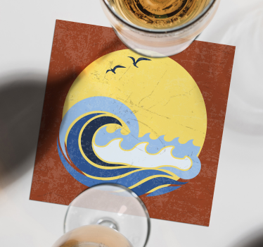 Sous verre bière design vagues au coucher de soleil - TenStickers