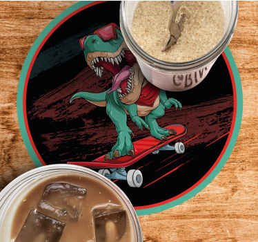 Sous verre bière dinosaure skateboard graphique - TenStickers