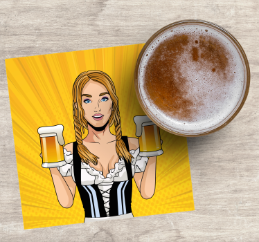 Sous verre bière femme joyeuse avec des bières - TenStickers