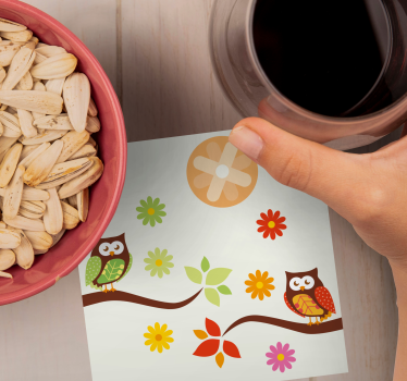Sous verre bière hiboux et fleurs colorés - TenStickers