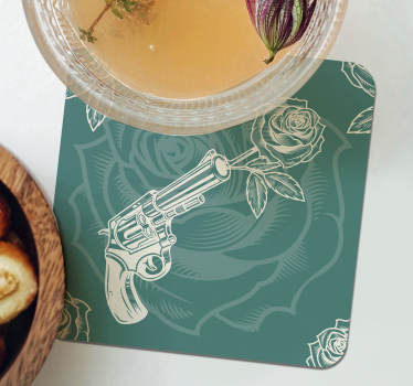 Sous verre bière revolver avec rose - TenStickers