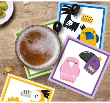 Sous verre bière visages d'oiseaux colorés - TenStickers