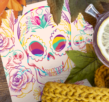 Sous verre halloween crâne coloré floral - TenStickers