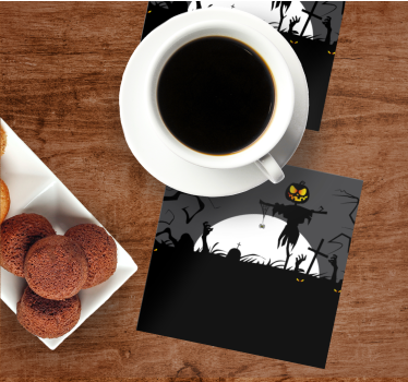 Sous verre halloween Épouvantail avec citrouille - TenStickers