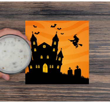 Sous verre halloween silhouette de maison hantée - TenStickers