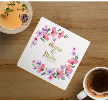 Sous verre mariage monogramme floral couple - TenStickers