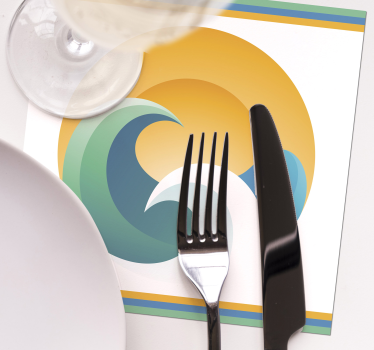 Sous verre moderne vagues stylisées au coucher de soleil - TenStickers