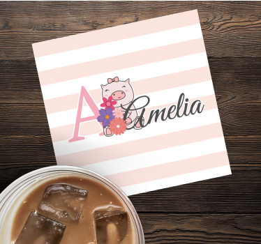 Sous verre personnalisable porcelet espiègle avec fleurs - TenStickers