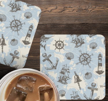Sous verre vintage boussole nautique et phares - TenStickers
