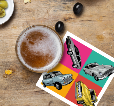 Sous verre vintage quatuor de voitures classiques - TenStickers