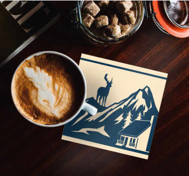 Sous verre vintage scène de montagne avec cerf - TenStickers