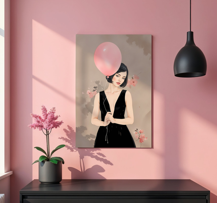 Poster dessin artistique femme avec ballon - TenStickers