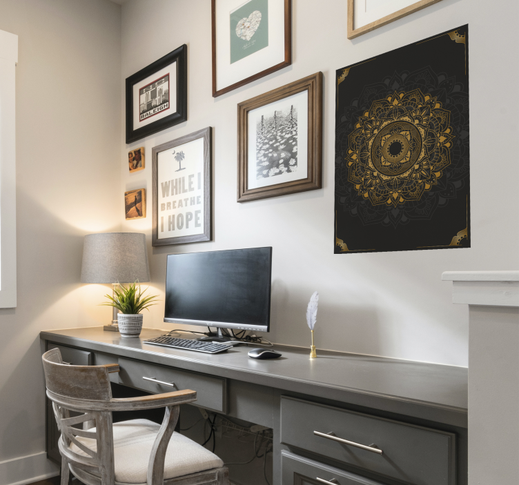 Poster noir et doré style mandala - TenStickers