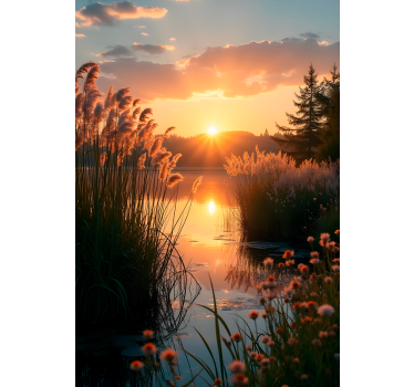 Poster photo réaliste coucher de soleil sur le lac - TenStickers