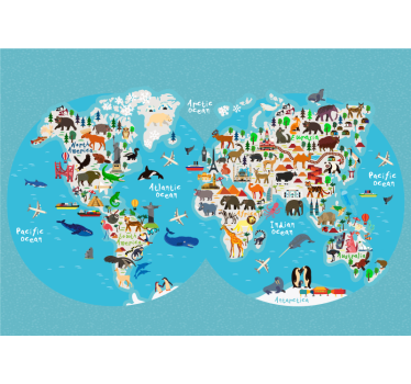 Poster mural carte du monde animaux - TenStickers