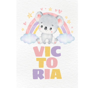 Poster enfant koala et arc-en-ciel avec prénom - TenStickers