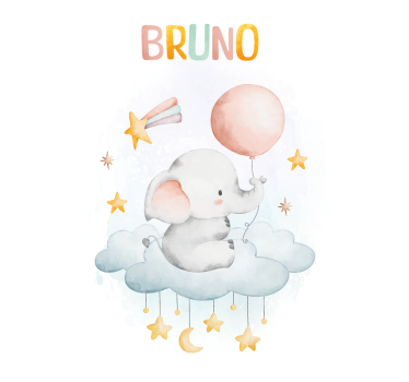 Poster chambre éléphant sur un nuage avec nom - TenStickers