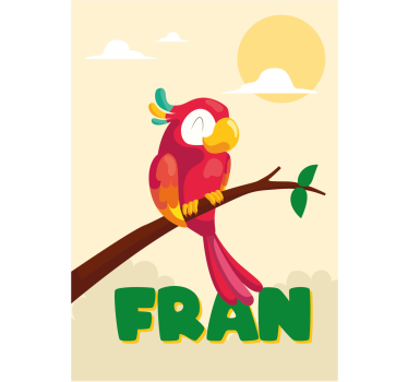 Poster chambre enfant perroquet rouge avec nom - TenStickers