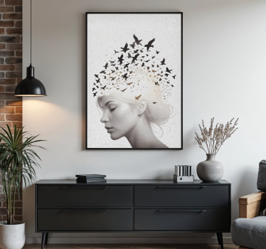 Poster abstrait oiseaux dans la tête - TenStickers