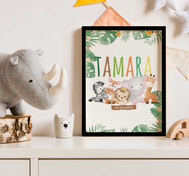Poster chambre enfant animaux de la jungle personnalisable - TenStickers
