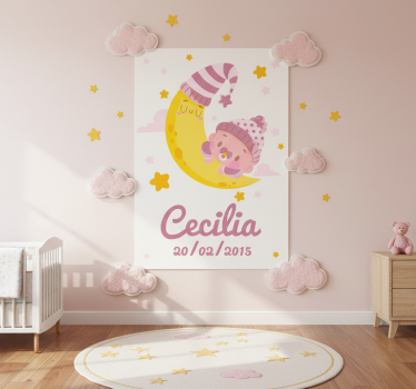 Poster chambre enfant bébé avec nom et date de naissance - TenStickers