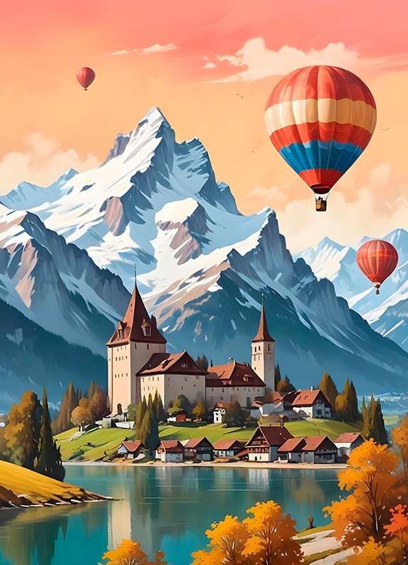 Poster paysages ville chateau d'oex - TenStickers