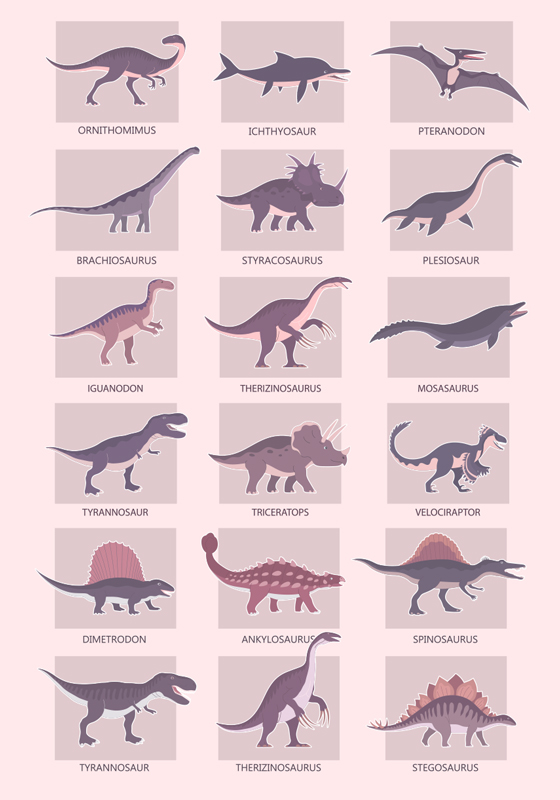 Poster dinosaure différents types - TenStickers