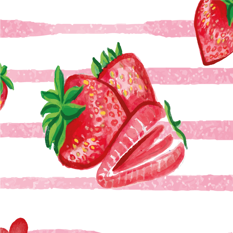 Poster cuisine fraises en continu sur fond rayé - TenStickers