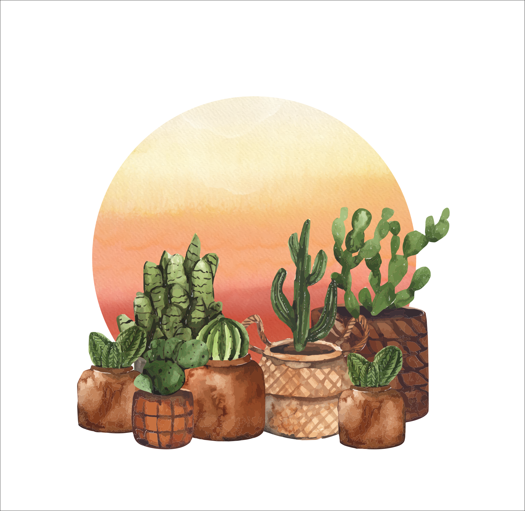 Poster cuisine cactus avec coucher de soleil rond - TenStickers