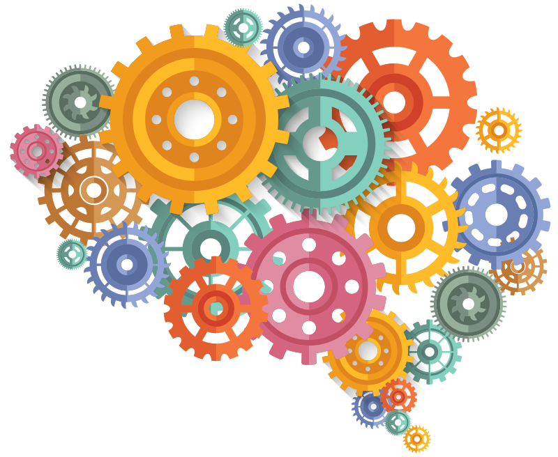 Poster bureau engrenages colorés cerveau - TenStickers