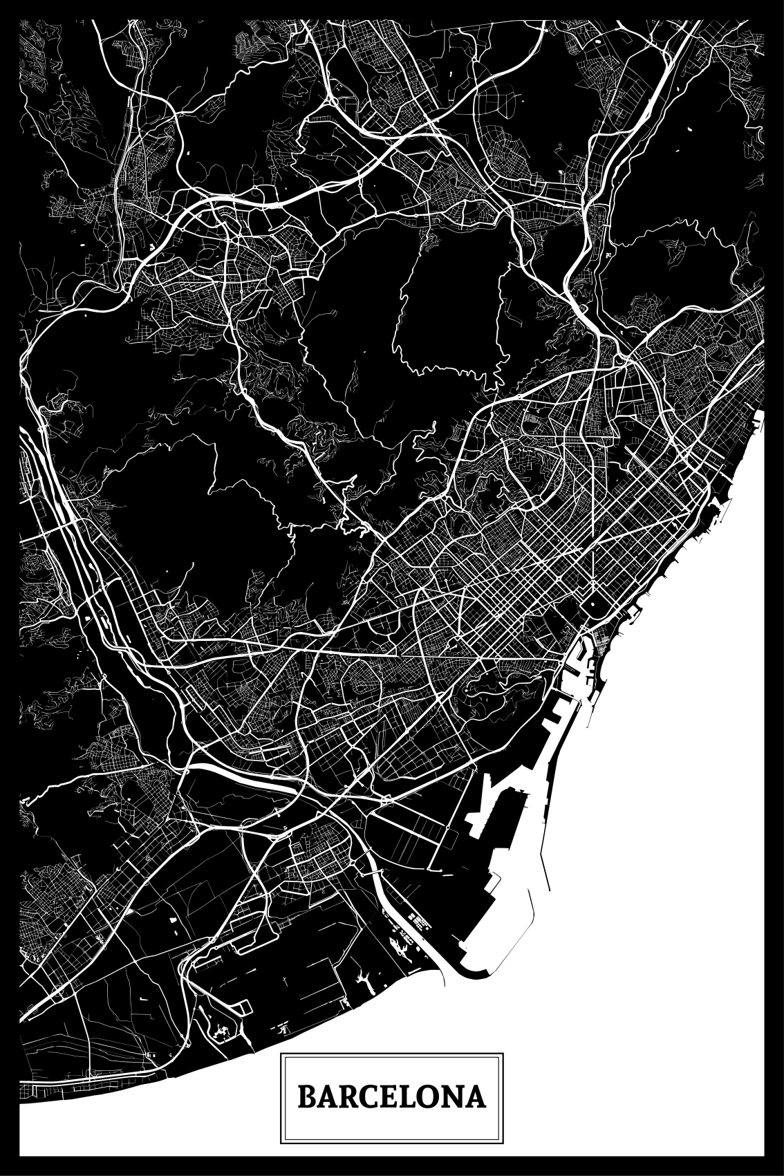 Poster salon carte topographique de barcelone - TenStickers