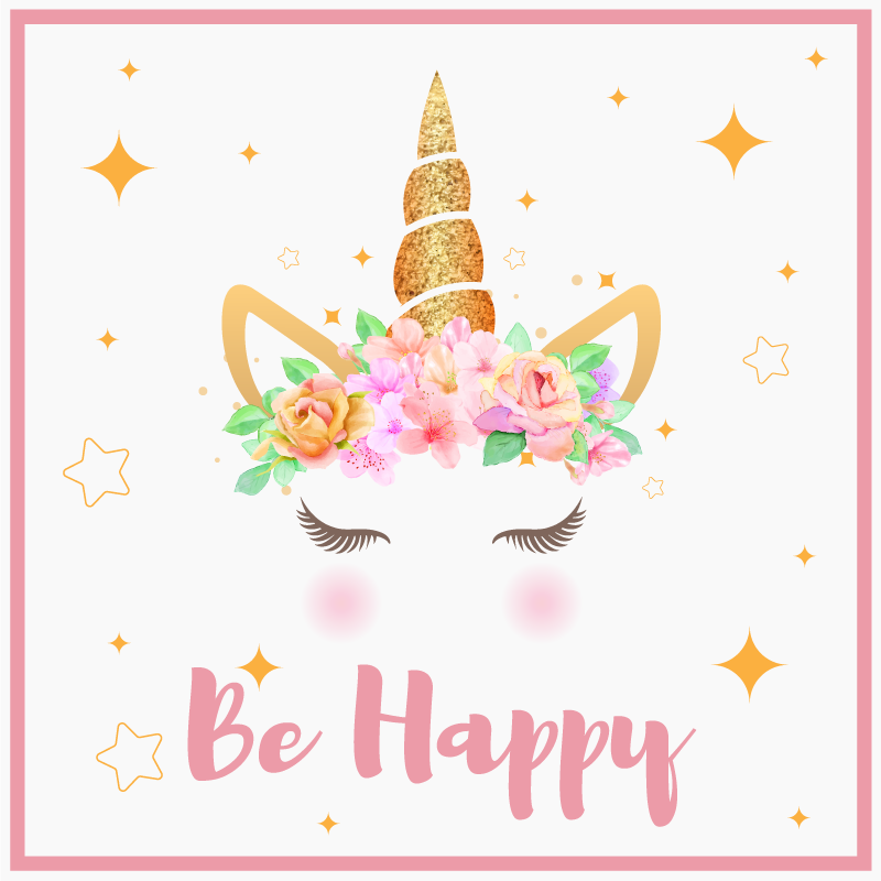 Poster chambre enfant licorne avec phrase sois heureux - TenStickers