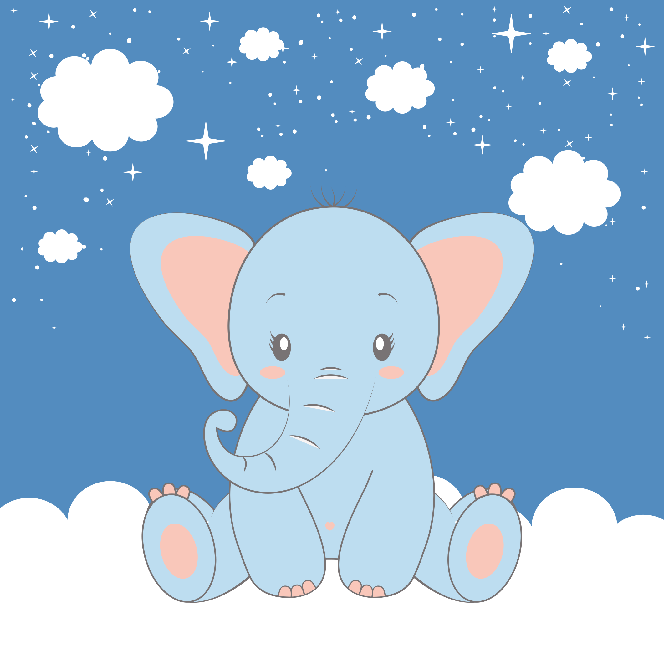 Poster chambre enfant éléphant bleu mignon en dessin animé - TenStickers