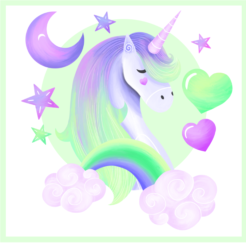 Poster chambre enfant licorne bleue et verte - TenStickers