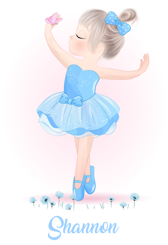 Poster chambre enfant ballerine bleue avec prénom - TenStickers