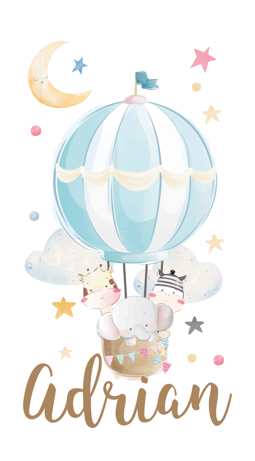 Poster chambre enfant trois animaux sur des ballons avec étoiles  - TenStickers