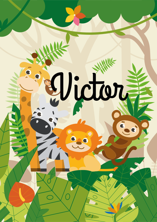 Poster chambre enfant animaux de la jungle personnalisés - TenStickers