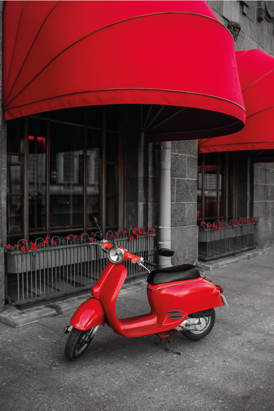 Poster villes et pays scooter italien rouge garé - TenStickers