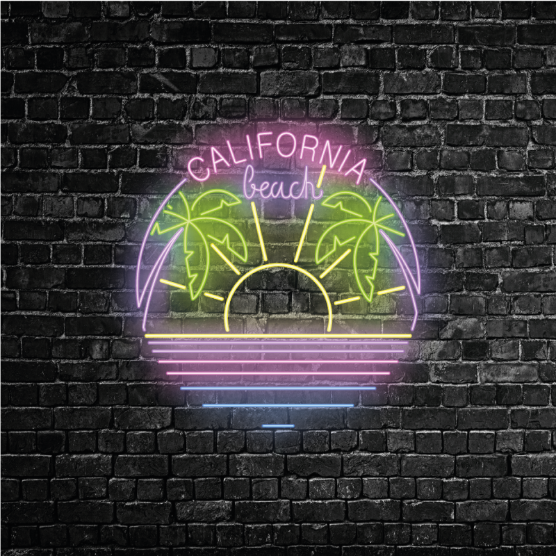Poster villes et pays texte néon plage californie - TenStickers